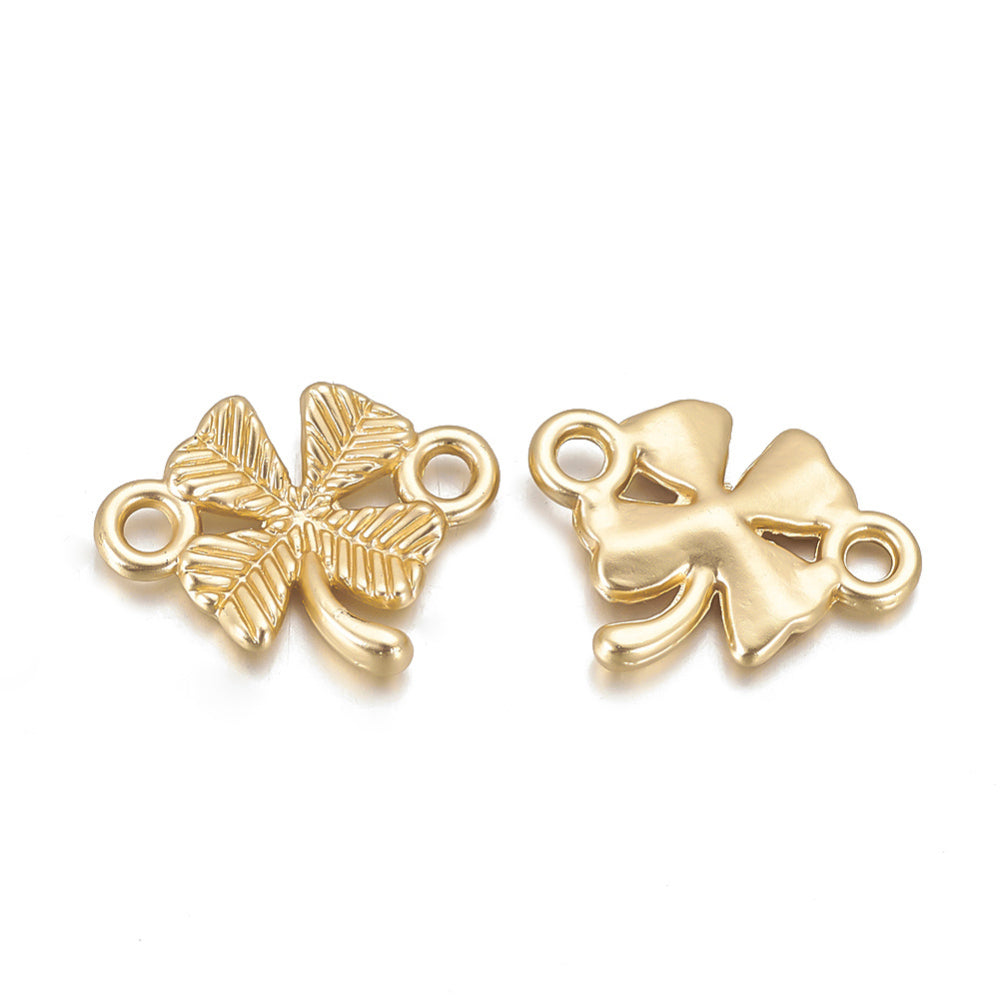 11.5x15mm Gold-Plated Matte Clover Shamrock Alloy Connectors 10ct