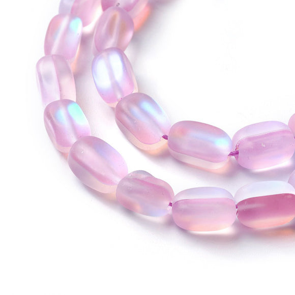 11x6mm Frosted Plum Purple Pink Synthetic Moonstone Glass Nugget Beads 10ct