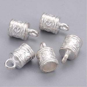 16x10mm Silver-Plated Column Cord Ends with Hearts, Lot of 10