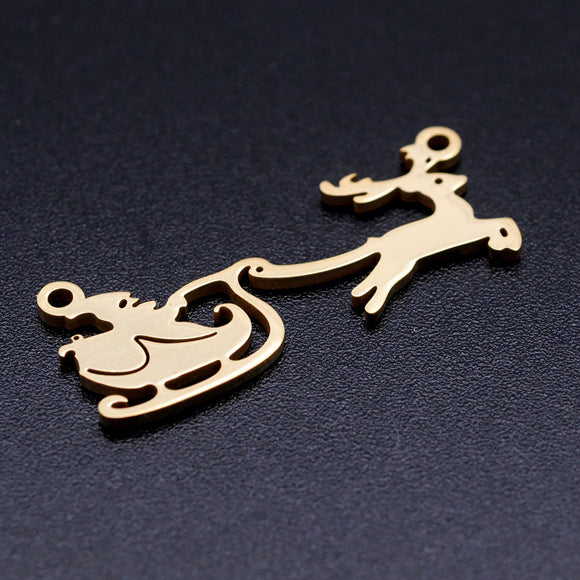11x27.5mm Gold Stainless Steel Christmas Reindeer and Santa Claus Pendant Connector