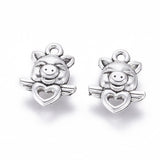 16x13mm Winged Flying Pig with Heart Antique Silver Connectors 16ct