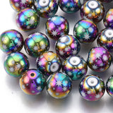 10mm Round Multi-Color Electroplate Star Glass Beads, Lot of 15